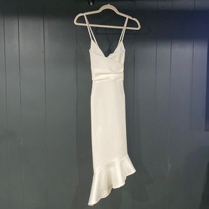 White scuba material midi asymmetrical dress
